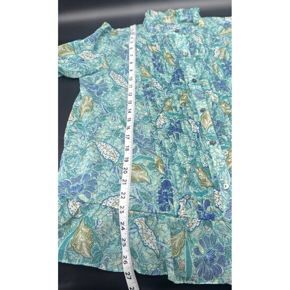 LOGO Lori Goldstein Floral Chiffon Ruffle Collar Pintuck Top Sz S Fairy Peasant - Picture 8 of 9